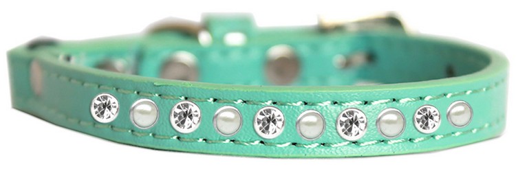 Pearl and Clear Jewel Cat safety collar Aqua Size 12